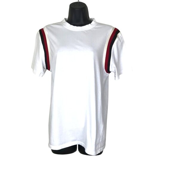 Sandro Paris White T-shirt With Red, Black And Cream Stripe Size M - Picture 1 of 8